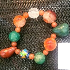 Multicolor Handmade Amber & Jade Beaded Bracelet